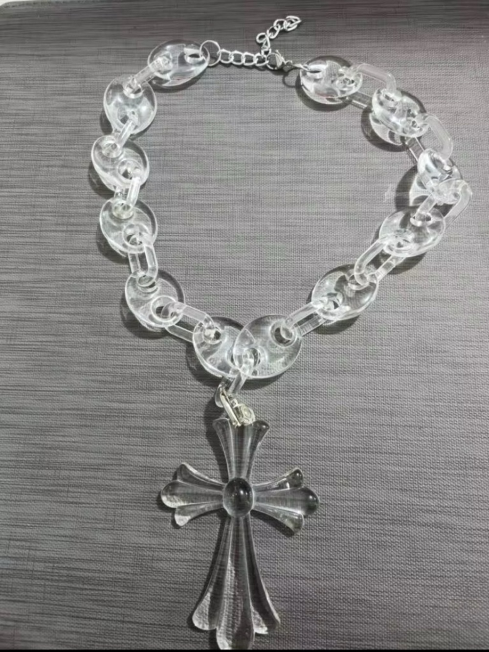 Clear Acrylic Chain Necklace with Clear Cross Pendant